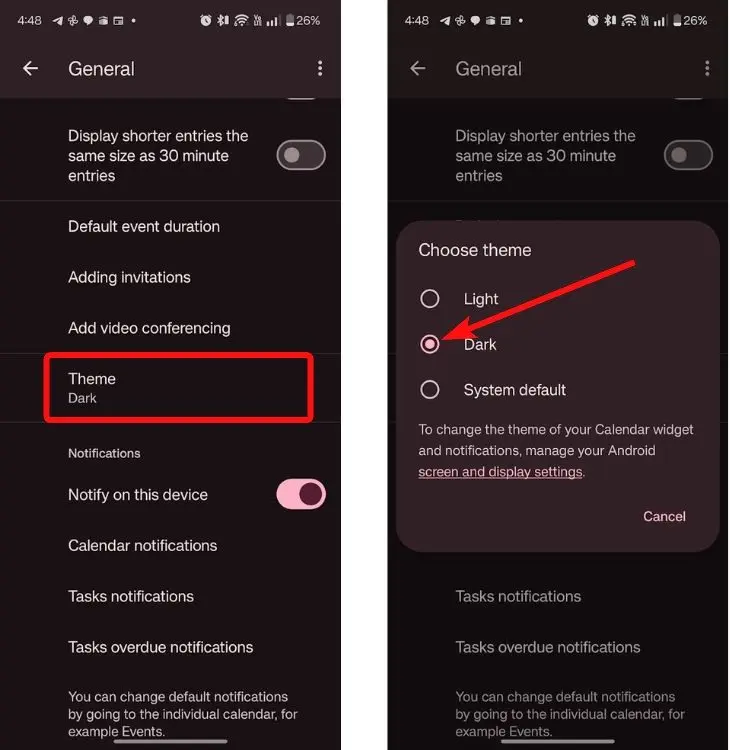 Manually Turn On Dark Mode in Google Calendar 1